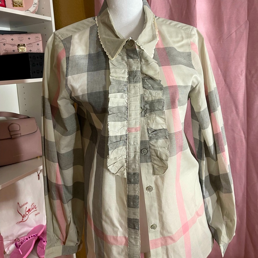 Burberry plaid button down shirt